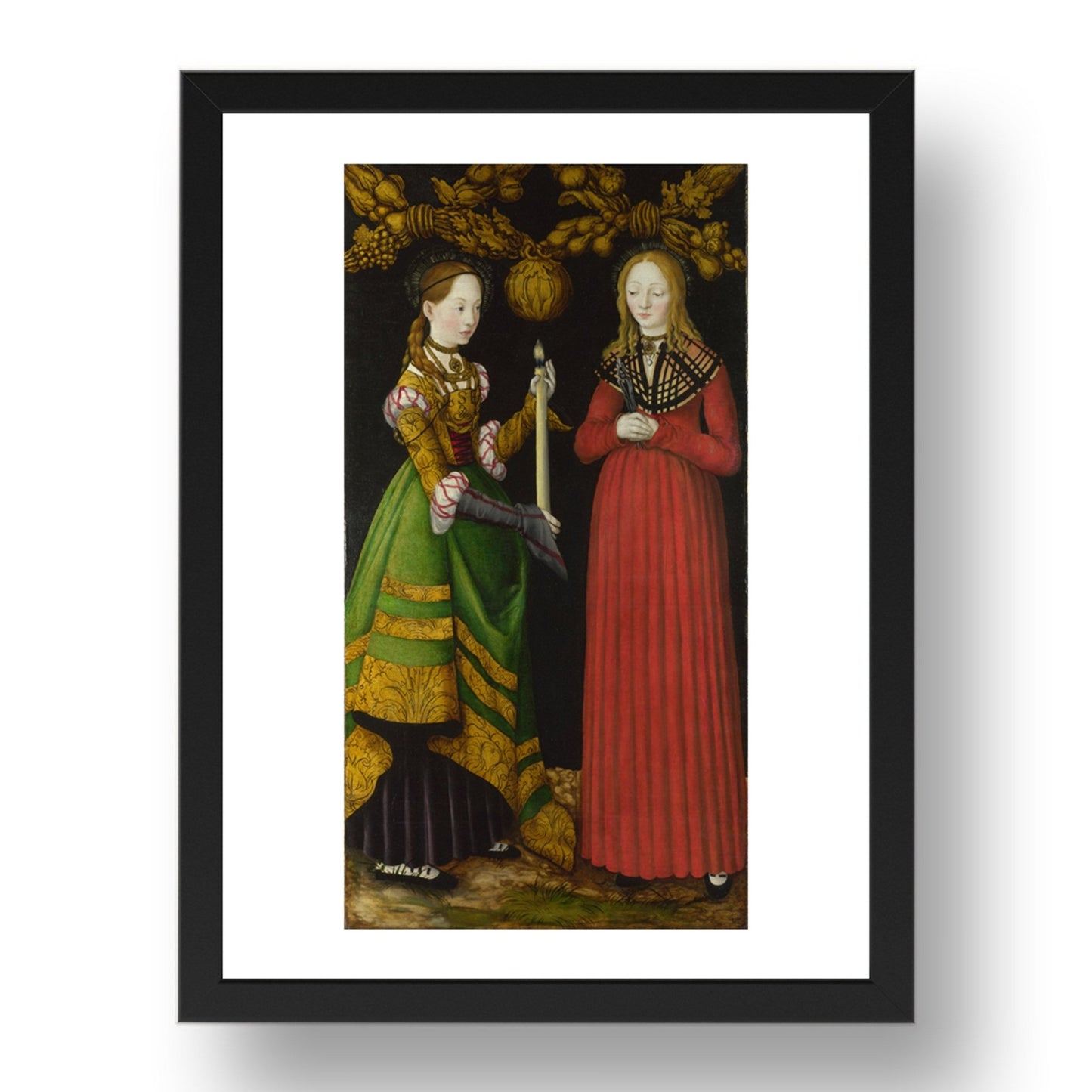 Lucas Cranach the Elder: Saints Genevieve and Apollonia, Poster in 17x13"(A3) Frame
