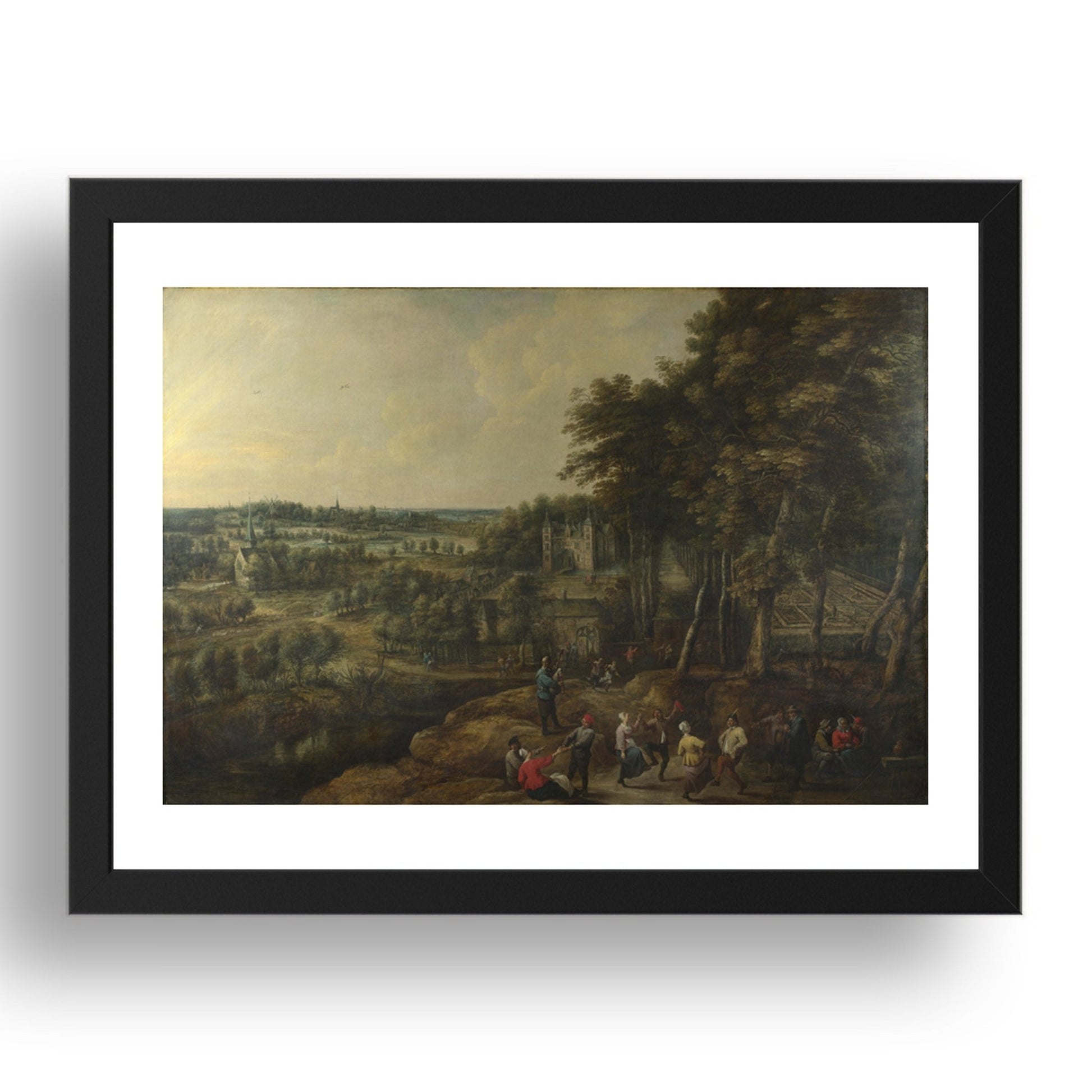 Lucas van Uden and David Teniers the Younger: Peasants merry making before a Country House, Poster in 17x13"(A3) Frame