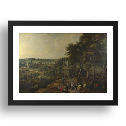 Lucas van Uden and David Teniers the Younger: Peasants merry making before a Country House, Poster in 17x13"(A3) Frame