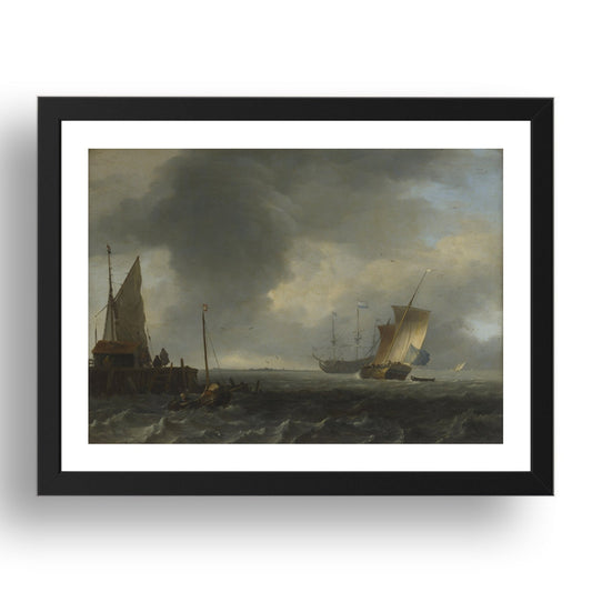 Ludolf Bakhuizen: A View across a River near Dordrecht, Poster in 17x13"(A3) Frame