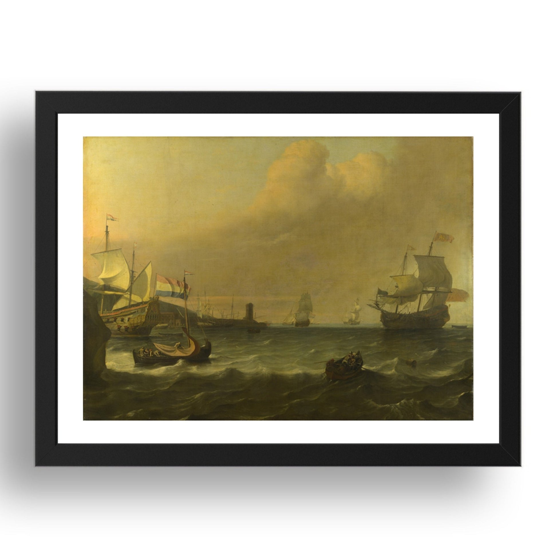 Ludolf Bakhuizen: Dutch Men of war entering a Mediterranean Port, Poster in 17x13"(A3) Frame