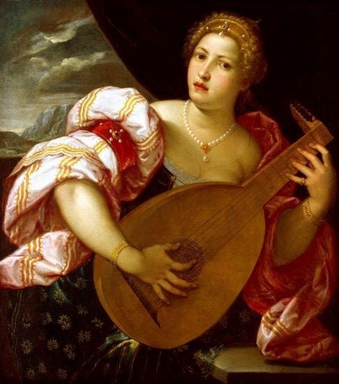 Lute Player, vintage artwork by Parrasio Micheli, A3 (16x12") Poster Print