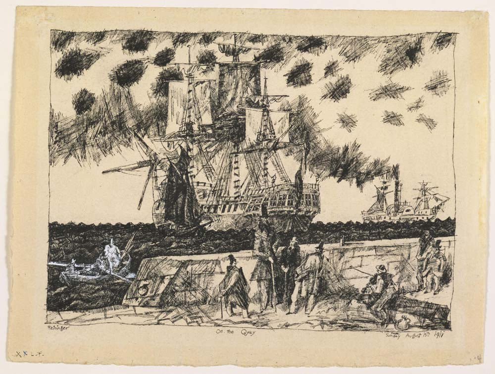 Lyonel Feininger - On the Quay, vintage art, A3 (16x12")  Poster Print 