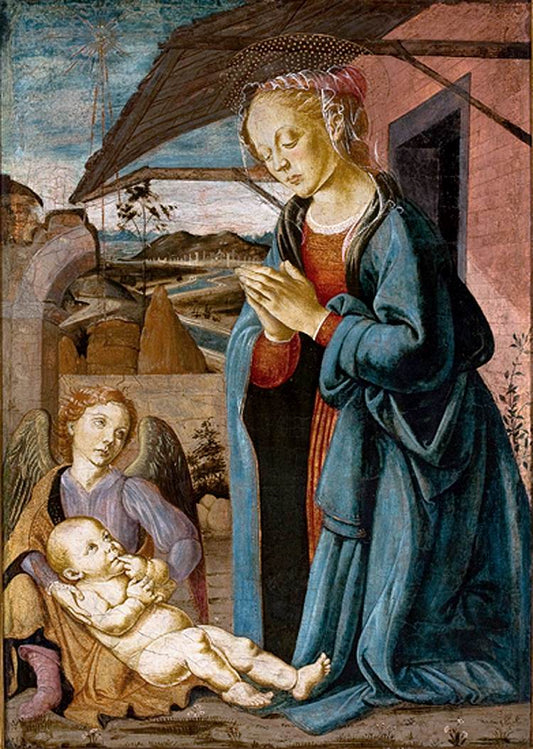 Madonna Adoring the Child with an Angel, vintage artwork by Biagio d'Antonio, A3 (16x12") Poster Print
