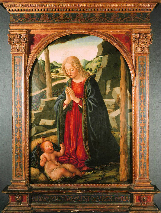 Madonna Adoring the Christ Child, vintage artwork by Francesco Botticini, A3 (16x12") Poster Print