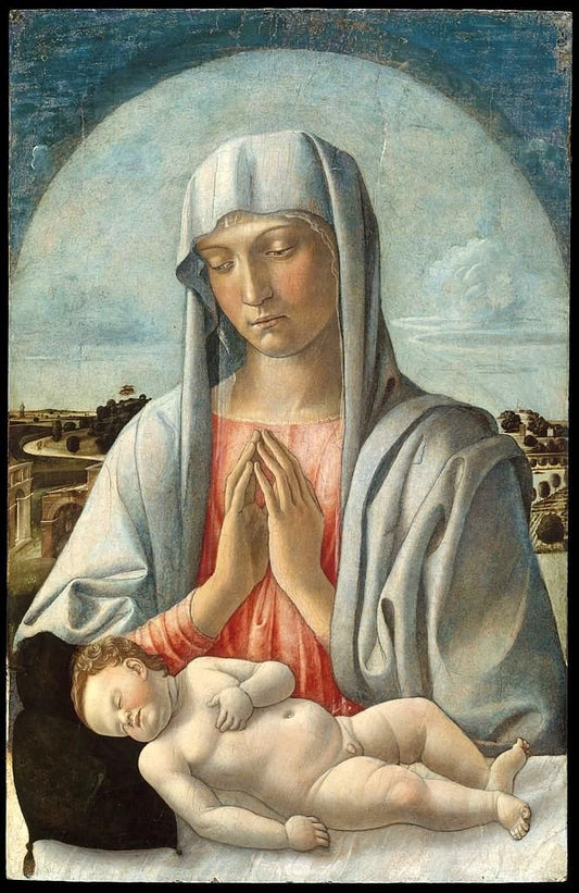 Madonna Adoring the Sleeping Child, vintage artwork by Giovanni Bellini, A3 (16x12") Poster Print
