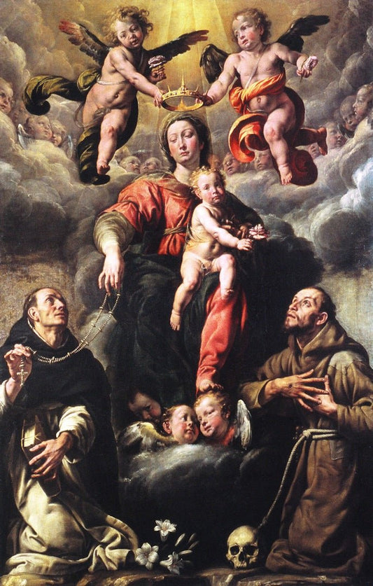 Madonna and Child Adored by  Sts. Dominic and Francis, vintage artwork by Tanzio da Varallo, 12x8" (A4) Poster