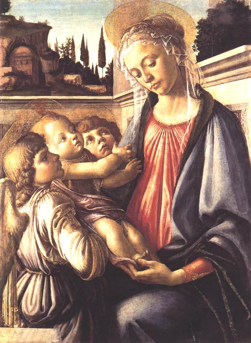 Madonna and Child and Two Angels, vintage artwork by Sandro Botticelli, A3 (16x12") Poster Print