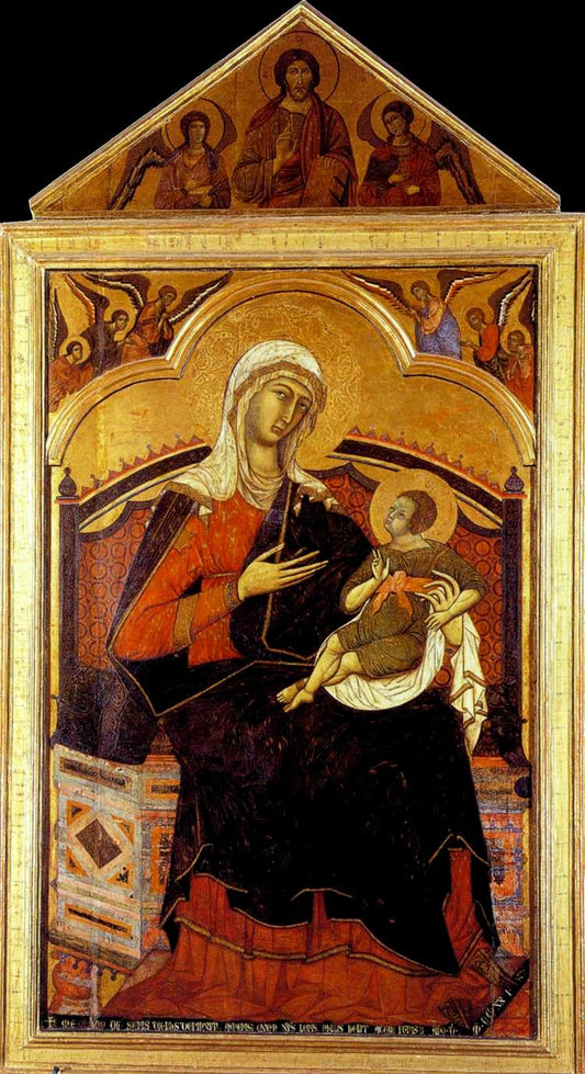 Madonna and Child Enthroned with Angels, vintage artwork by Guido da Siena, 12x8" (A4) Poster