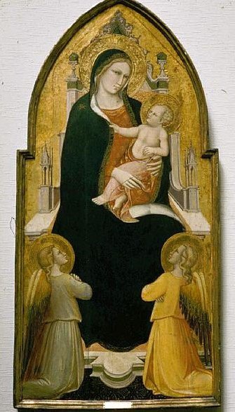 Madonna and Child Enthroned with Angels, vintage artwork by Spinello Aretino, 12x8" (A4) Poster