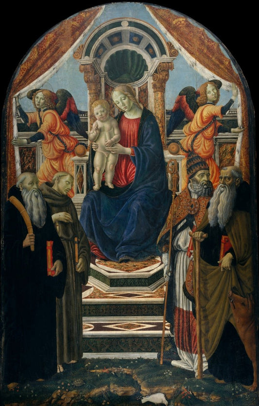 Madonna and Child Enthroned with Saints and Angels, vintage artwork by Francesco Botticini, A3 (16x12") Poster Print