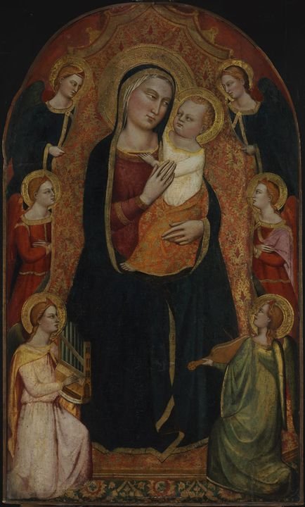 Madonna and Child Enthroned with Six Angels, vintage artwork by Jacopo di Cione, A3 (16x12") Poster Print