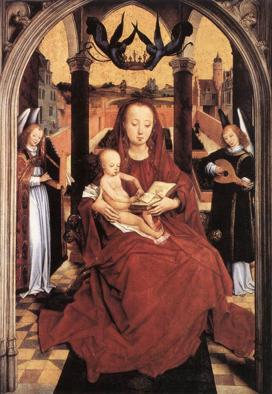 Madonna and Child Enthroned with two Musical Angels, vintage artwork by Hans Memling, A3 (16x12") Poster Print