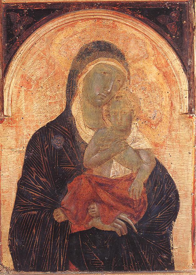 Madonna and Child from Polyptych No 47 (detail), vintage artwork by Duccio di Buoninsegna, 12x8" (A4) Poster