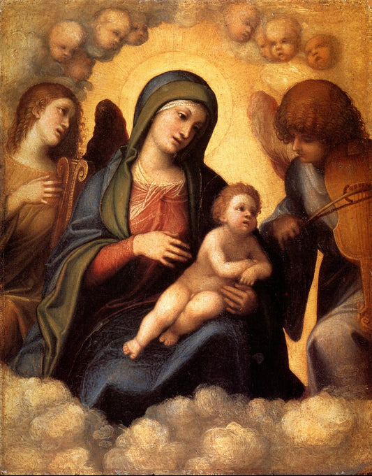 Madonna and Child in Glory with Angels, vintage artwork by Correggio, A3 (16x12") Poster Print