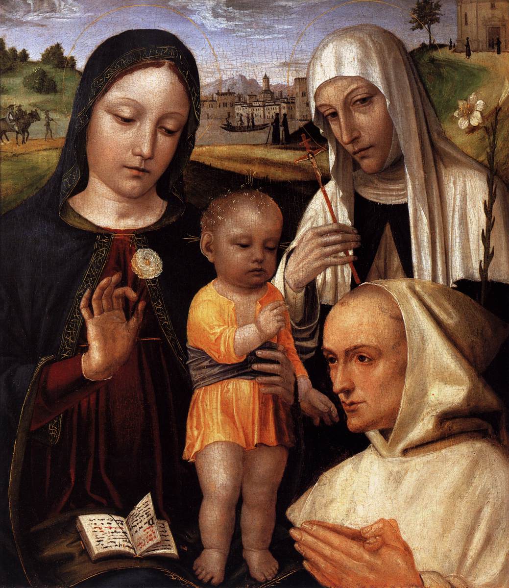 Madonna and Child, St Catherine and the Blessed Stefano Maconi, vintage artwork by Bergognone, A3 (16x12") Poster Print