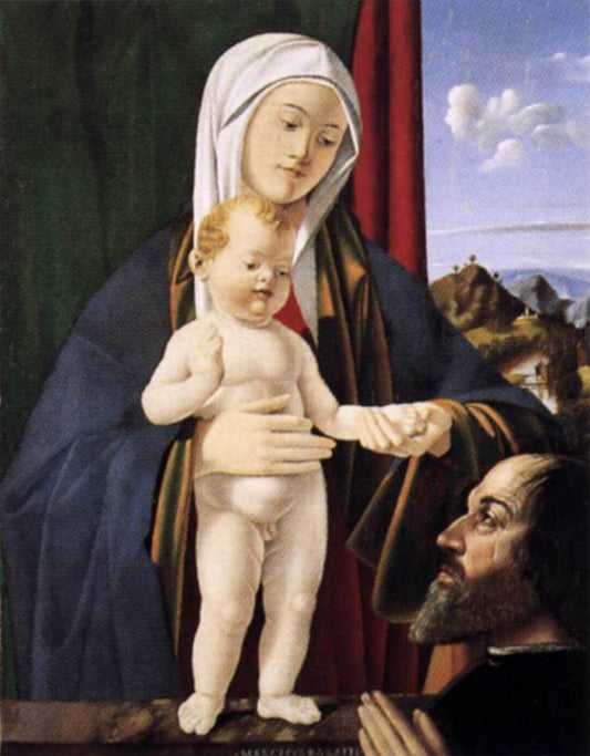 Madonna and Child with a Donor, vintage artwork by Marco Basaiti, A3 (16x12") Poster Print