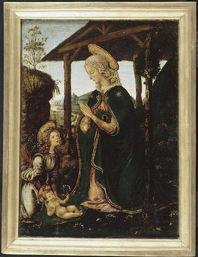 Madonna and Child with an Angel, vintage artwork by Workshop of Francesco Botticini, A3 (16x12") Poster Print