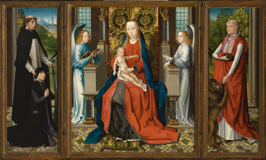 Madonna and Child with Angels; Donor and His Patron Saint Peter Martyr and Saint Jerome (Triptych), vintage artwork by Master of the Legend of Saint Lucy, A3 (16x12") Poster Print