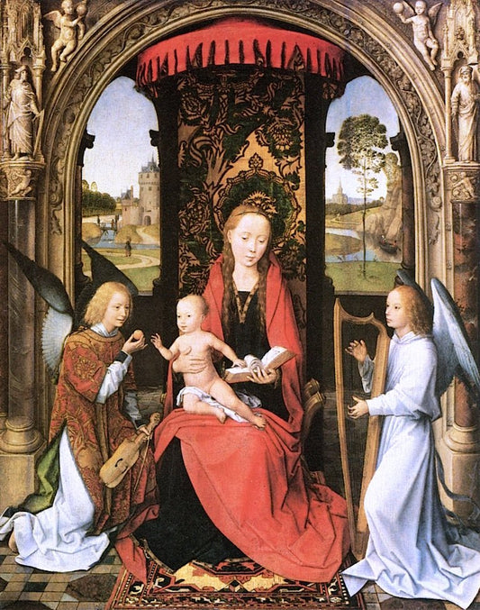 Madonna and Child with Angelts, vintage artwork by Hans Memling, A3 (16x12") Poster Print