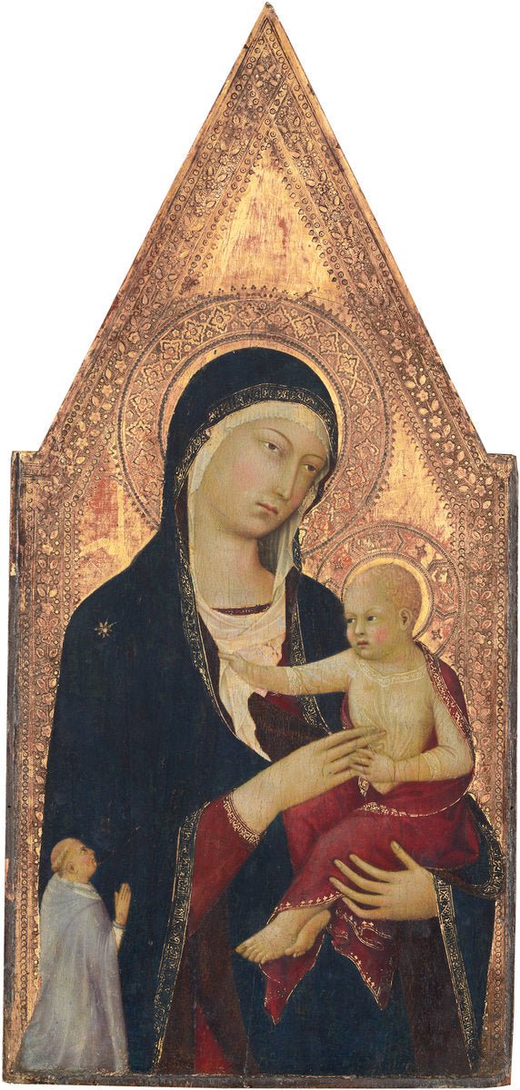 Madonna and Child with Donor, vintage artwork by Lippo Memmi, 12x8" (A4) Poster
