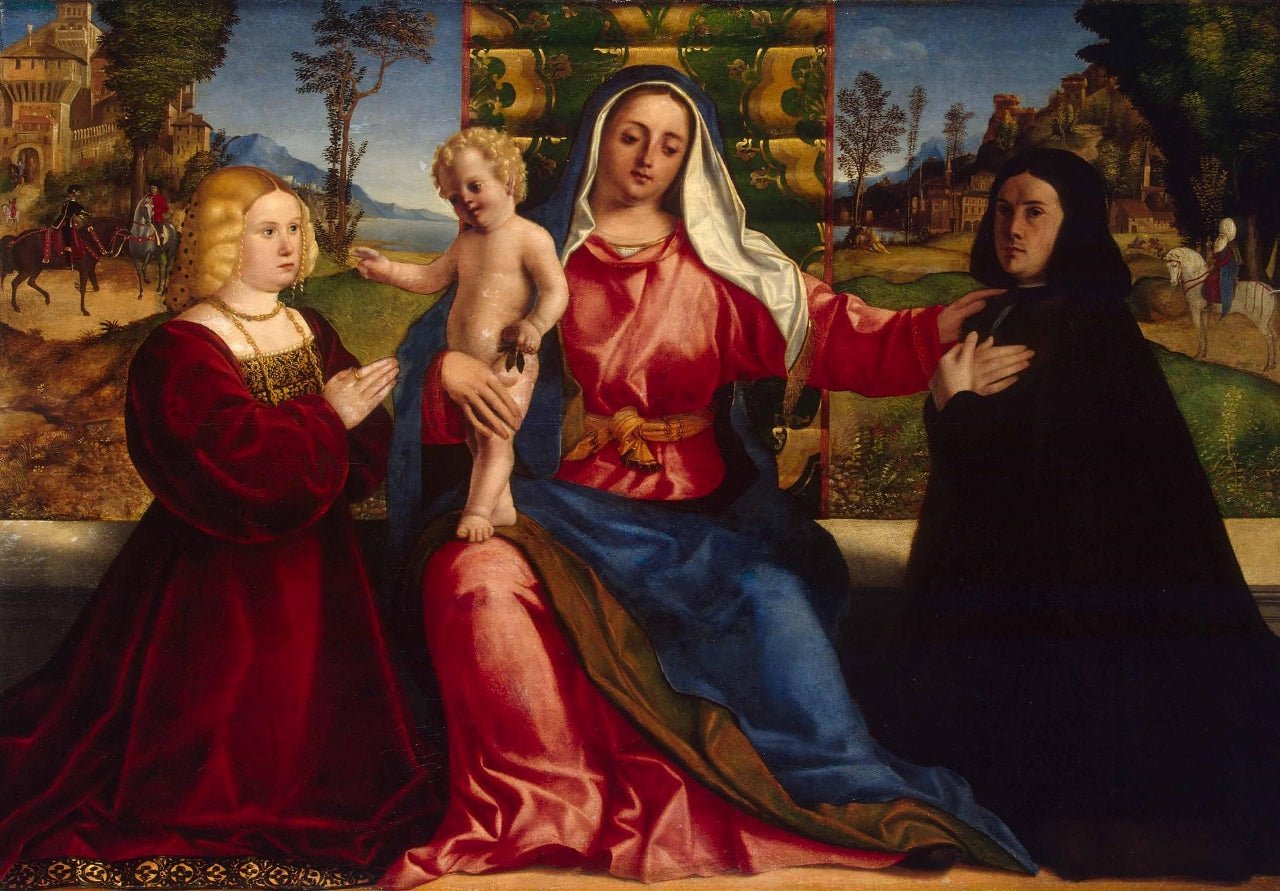 Madonna and Child with Donors, vintage artwork by Attributed to Palma il Vecchio, A3 (16x12") Poster Print