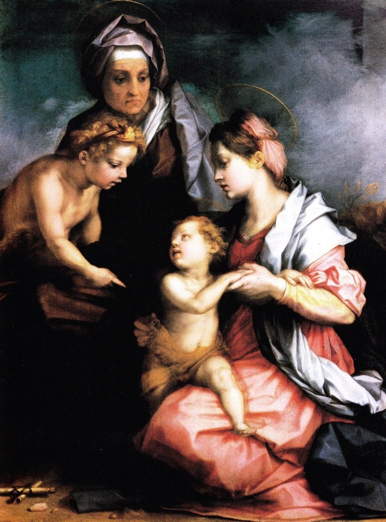 Madonna and Child with Elizabeth and the Infant John, vintage artwork by Andrea del Sarto, A3 (16x12") Poster Print