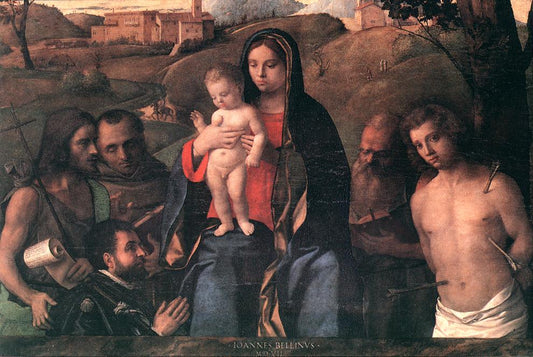 Madonna and Child with Four Saints and Donator, vintage artwork by Giovanni Bellini, A3 (16x12") Poster Print