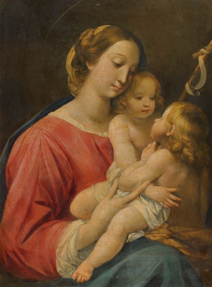 Madonna and Child with Infant St. John the Baptist, vintage artwork by Giuseppe Cesari, 12x8" (A4) Poster