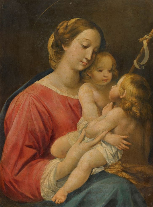 Madonna and Child with Infant St. John the Baptist, vintage artwork by Giuseppe Cesari, 12x8" (A4) Poster