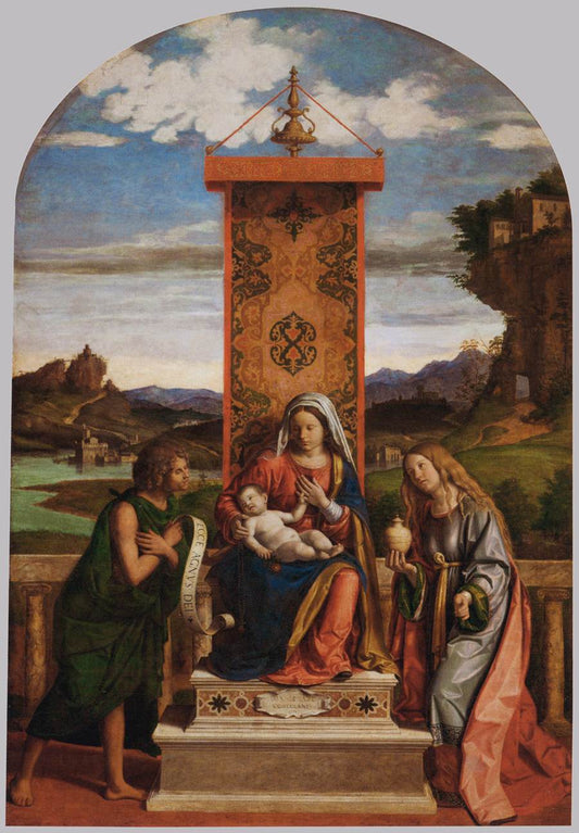 Madonna and Child with  John the Baptist and Mary Magdalene, vintage artwork by Cima da Conegliano, A3 (16x12") Poster Print