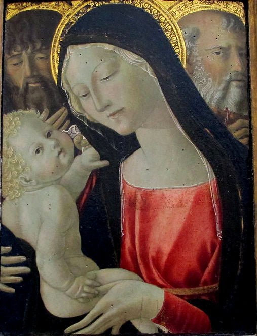 Madonna and Child with John the Baptist and Saint Anthony, vintage artwork by Neroccio de' Landi, A3 (16x12") Poster Print