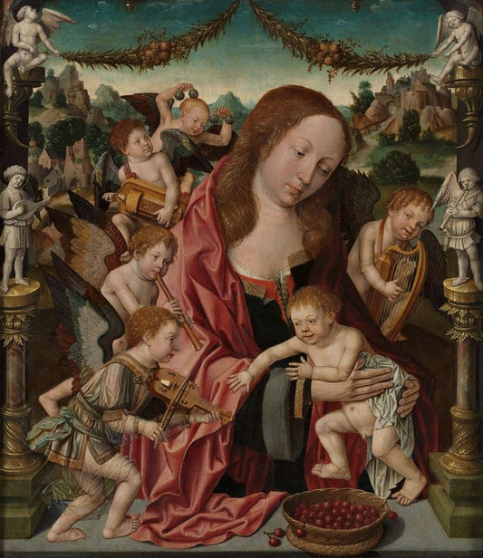 Madonna and Child with Musician Angels, vintage artwork by Jacob Cornelisz. van Oostsanen, A3 (16x12") Poster Print