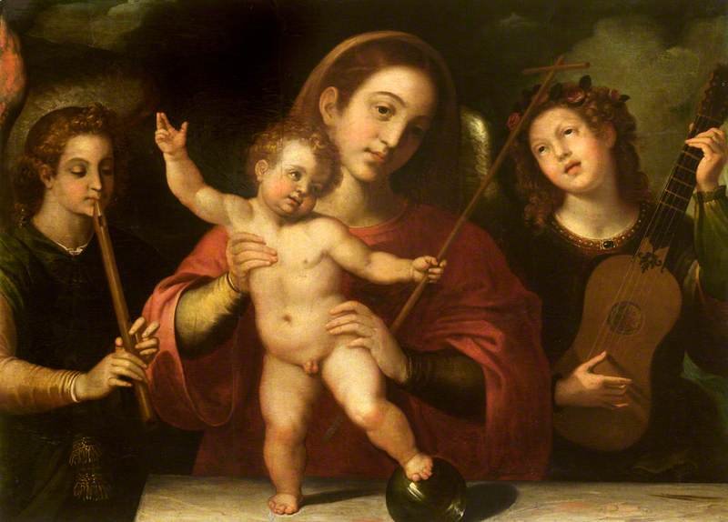 Madonna and Child with musicians, vintage artwork by Francisco Ribalta, A3 (16x12") Poster Print