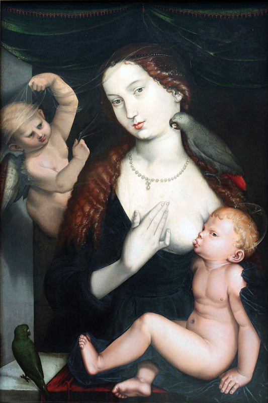 Madonna and Child with Parrots and an Angel, vintage artwork by Hans Baldung, A3 (16x12") Poster Print
