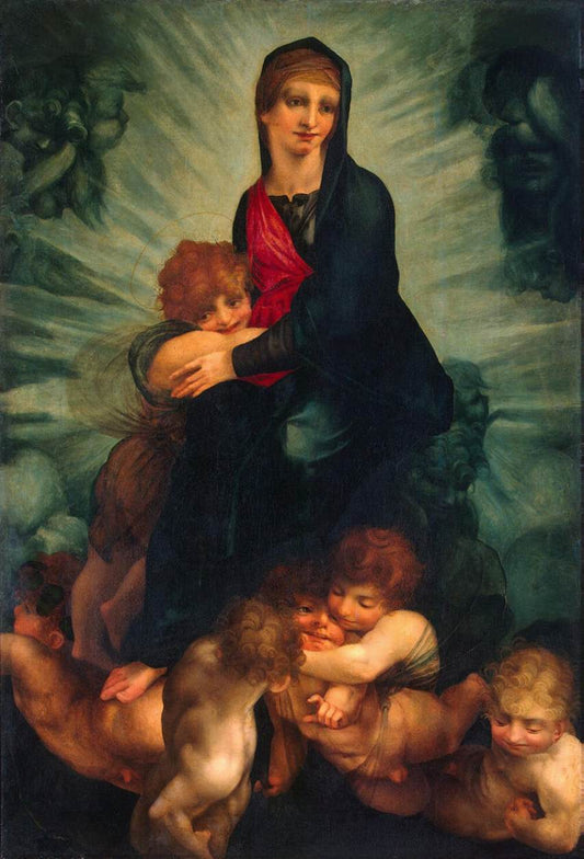 Madonna and Child with Putti, vintage artwork by Rosso Fiorentino, A3 (16x12") Poster Print