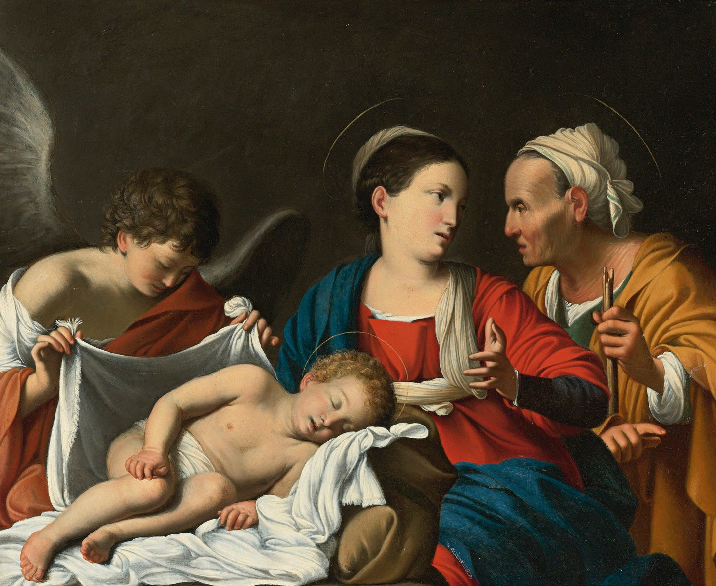 Madonna and Child with Saint Anne and an Angel, vintage artwork by Carlo Saraceni, A3 (16x12") Poster Print