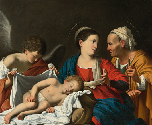 Madonna and Child with Saint Anne and an Angel, vintage artwork by Carlo Saraceni, A3 (16x12") Poster Print
