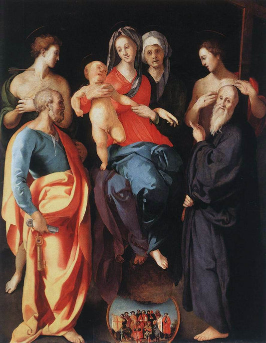 Madonna and Child with Saint Anne and Four Saints, vintage artwork by Pontormo, A3 (16x12") Poster Print
