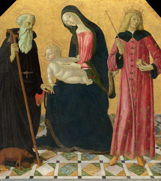 Madonna and Child with Saint Anthony Abbot and Saint Sigismund, vintage artwork by Neroccio de' Landi, A3 (16x12") Poster Print
