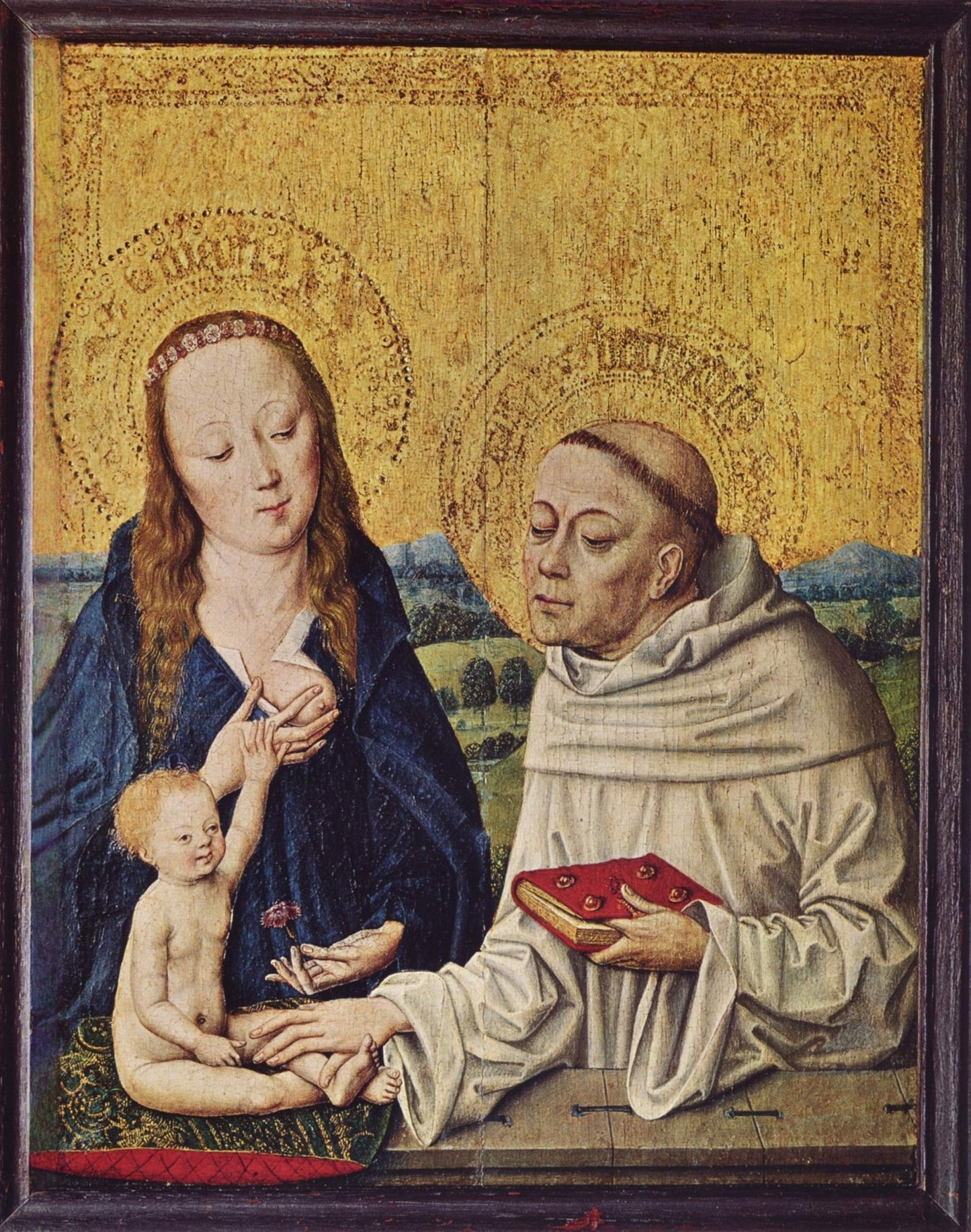Madonna and Child with Saint Bernard, vintage artwork by Master of the Life of the Virgin, A3 (16x12") Poster Print