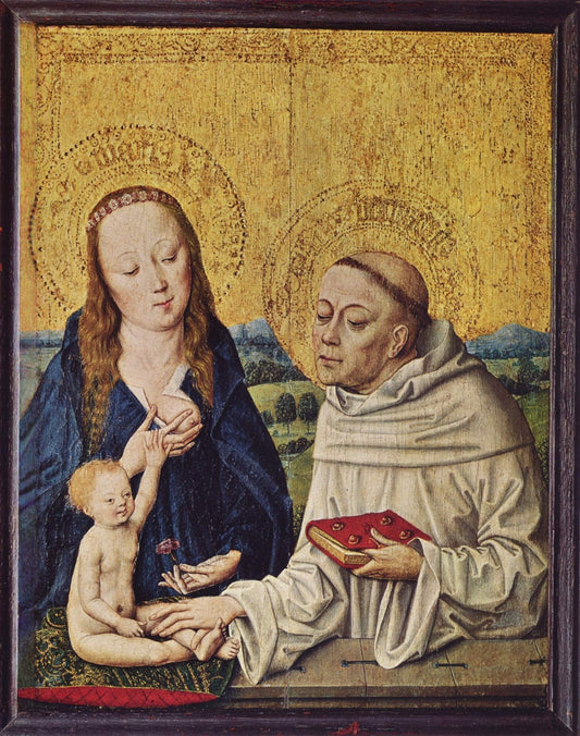 Madonna and Child with Saint Bernard, vintage artwork by Master of the Life of the Virgin, A3 (16x12") Poster Print