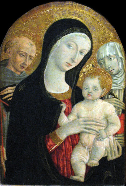 Madonna and Child with Saint Francis and Catherine of Siena, vintage artwork by Matteo di Giovanni, A3 (16x12") Poster Print