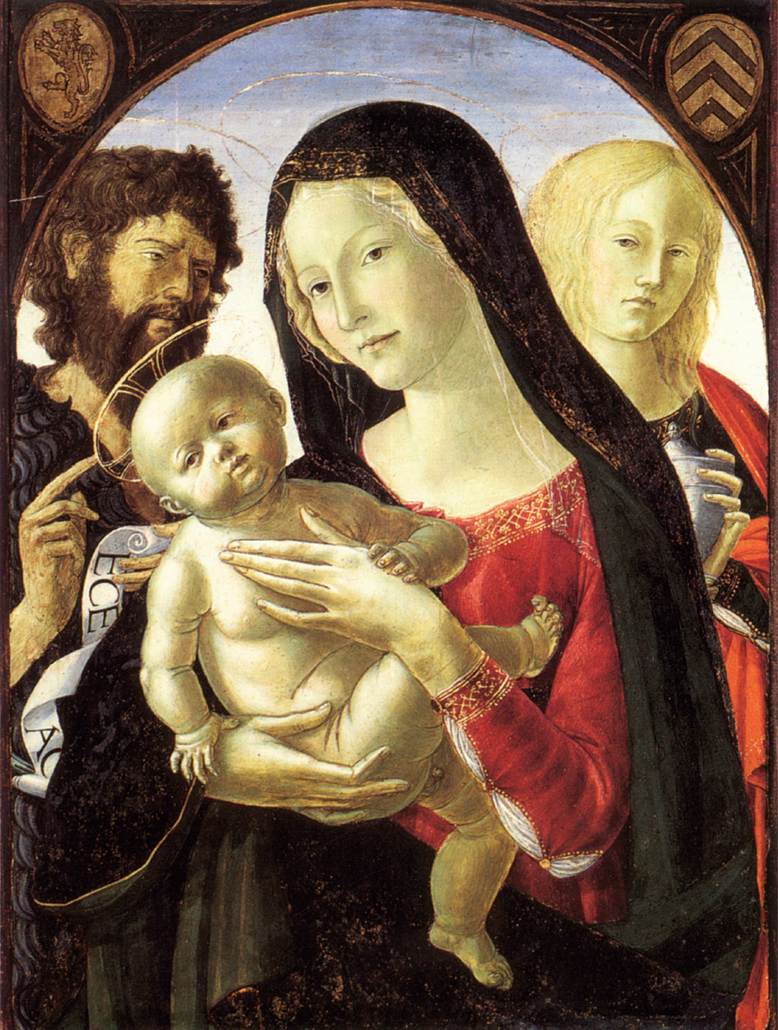 Madonna and Child with Saint John the Baptisit and Saint Mary Magdalene, vintage artwork by Neroccio de' Landi, A3 (16x12") Poster Print