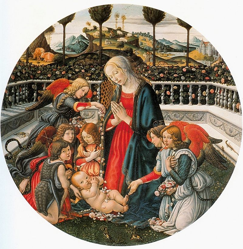 Madonna and Child with Saint John the Baptist and an Angel, vintage artwork by Francesco Botticini, A3 (16x12") Poster Print
