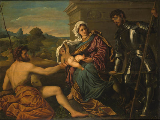 Madonna and Child with Saint John the Baptist and Saint George, vintage artwork by Paris Bordone, A3 (16x12") Poster Print