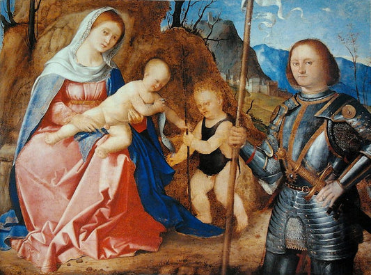 Madonna and Child with Saint John the Baptist and Saint Liberalis, vintage artwork by Marco Basaiti, A3 (16x12") Poster Print