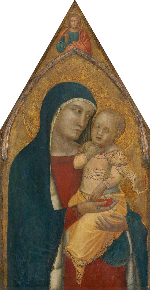Madonna and Child with Saint Mary Magdalene and Saint Catherine (middle panel), vintage artwork by Pietro Lorenzetti, 12x8" (A4) Poster
