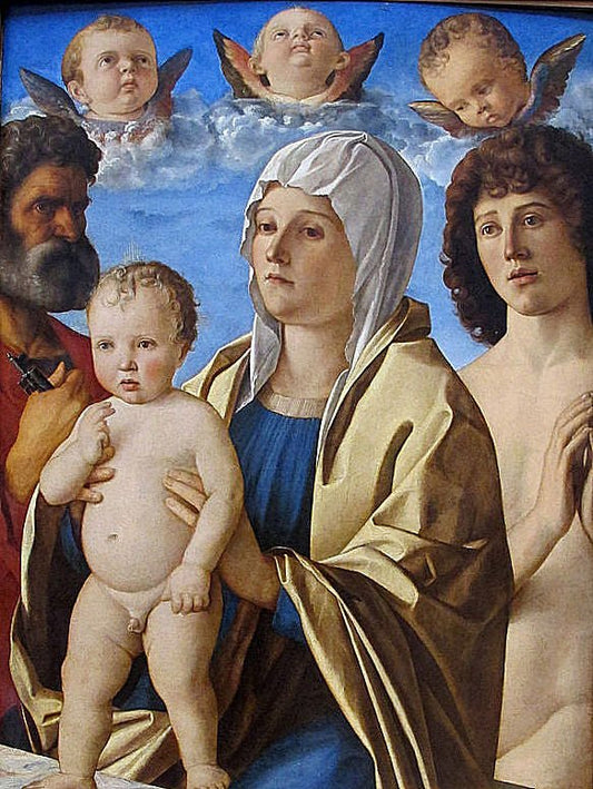 Madonna and Child with Saint Peter and Saint Sebastian, vintage artwork by Giovanni Bellini, A3 (16x12") Poster Print