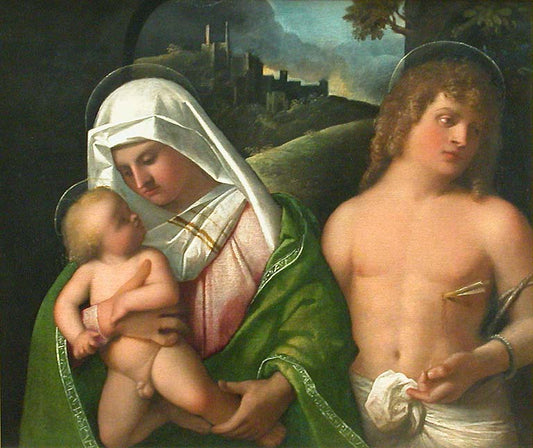 Madonna and Child with Saint Sebastian, vintage artwork by Giovanni Cariani, A3 (16x12") Poster Print